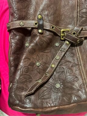 Brown Floral-Embossed Leather Tote Bag NWT